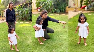 Shilpa shetty daughter Samisha adorable video saying Mama and Playing with Crow in Garden [upl. by Rotow36]