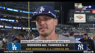 Kike Hernandezs postgame interview in Dodgers win Game 3 of the World Series 🎤 [upl. by Machutte98]