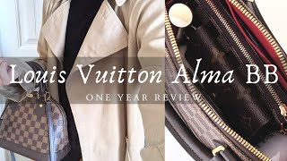 Louis Vuitton Alma BB  One Year Review  Pros amp Cons  What Fits  Do I Recommend [upl. by Venterea]