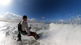 First Session New Gin Marabou2 4m Foil Kite in Surf with SABfoil 799 HydrofoilMy impressions [upl. by Yatnahc]