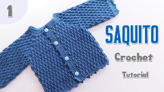 Como tejer un Saquito Chambrita Jersey en Punto Granizo Tejido crochet gancho fácil bebe Part 1 [upl. by Elsi]