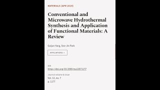 Conventional and Microwave Hydrothermal Synthesis and Application of Functional Mater  RTCLTV [upl. by Merrie]