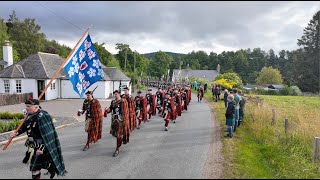 2024 Lonach Highlanders Gathering march through Strathdon in the Cairngorms National Park Scotland [upl. by Eitac]