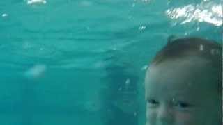 Baby infant swimming under water  4 weeks old [upl. by Hiltner]