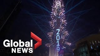 New Years 2019 Dubai puts on world recordsetting show [upl. by Darda]