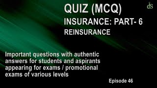 QUIZ MCQ INSURANCE PART6  REINSURANCE  DIAMOND INTENSIVE STUDIES Episode 46 [upl. by Anaej136]