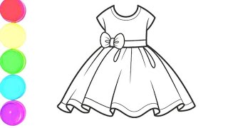 Cute and Beautiful Dress 👗 Easy drawing for children with acrylic paint  Frocks drawing [upl. by Sellma]