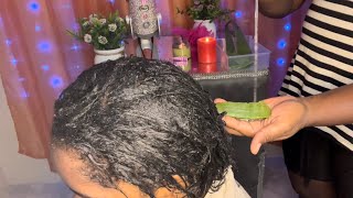 ASMR aloe Vera hair amp scalp treatment shampoo amp greasing asmr asmrscalp [upl. by Aramad]