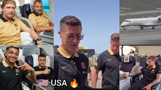 Barcelona jets to USA🔥 for preseason friendly Hansi Flick ready with Lewandowski Vitor Roque [upl. by Krissy600]