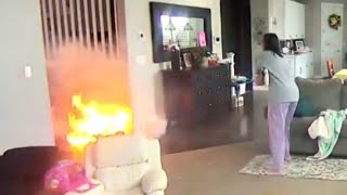 Exploding Hoverboard Nearly Sets Family’s House on Fire [upl. by Norac]