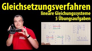 Gleichsetzungsverfahren  5 einfache Aufgaben zum Üben  lineare Gleichungssysteme LGS [upl. by Terrej]