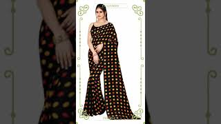 Womens Poly Georgette Printed Saree Without Blouse Black [upl. by Ruperto]