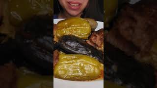 Asmr eating Iraqi dolma mokbang اصوات اكل الدولمة العراقيه [upl. by Ilise]