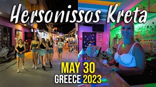 Hersonissos Crete nightlife walking tour 4k Kreta Greece 2023 [upl. by Quirita]