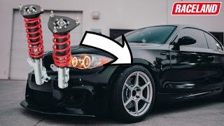 BMW E82 135i BEST BUDGET COILOVER INSTALL AND OVERVIEW RACELAND COILOVERS [upl. by Inohs]