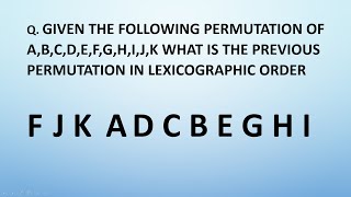 The Previous Permutation Pattern in Lexicographic order [upl. by Hplodnar]