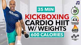 SUPER INTENSE Kickboxing HIIT Cardio Workout with Weights BURN 600 CALORIES  No Repeat  At Home [upl. by Dreyer]