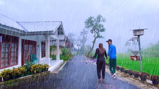 HEAVY RAIN IN A PEACEFUL HILLY VILLAGE LIFE  RAIN SOUNDS AND THUNDER FOR SLEEPING [upl. by Veronica608]