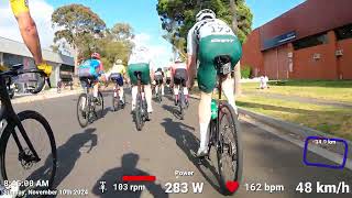 Carnegie Caulfield Cycling Club Criterium Racing Glenvale B Grade November 10th 2024 [upl. by Aicemat434]