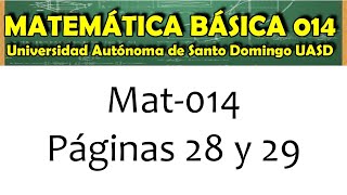 MATEMÁTICA BÁSICA 014 UASD  PÁGINAS 28 Y 29  PRODUCTOS NOTABLES Y FACTORIZACIÓN [upl. by Houghton414]