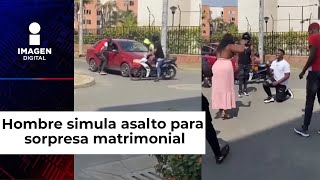 ¡Amor extremo Hombre finge asalto para proponer matrimonio a novia [upl. by Kcirdec]