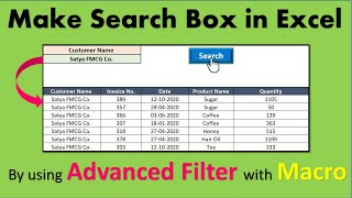 Search Box in Excel by using Advanced Filter and Macro [upl. by Milda]