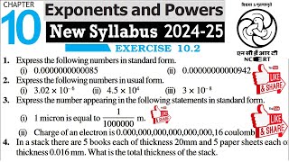 Exercise 102  Chapter 10 Exponents and Powers  Class 8 Maths NCERT New Syllabus 2025 [upl. by Anali416]