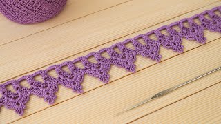 Простое ЛЕНТОЧНОЕ КРУЖЕВО вязание крючком КАЙМА мастеркласс Easy to Crochet Lace Ribbon [upl. by Ymmak662]