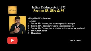 Section 88 88A 89 of Indian Evidence Act 1872  Indian Evidence Act Lecture Series ivlegal [upl. by Mufinella]