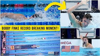 🇺🇸 Bobby Finke world record breaking swimming to win gold in mens 1500M freestyle Paris Olympics [upl. by Yltsew]