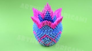 Origami vase from pieces of paper ♡ DIY How to make an origami vase 3D Tutorial [upl. by Teirrah139]