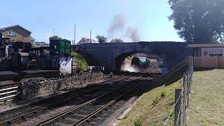 Steam locomotive no 34072 257 squadron leaving swanage shed sidings [upl. by Anirehs258]