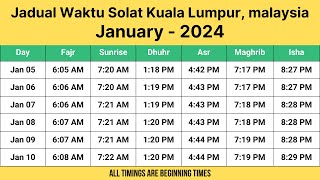 Kuala Lumpur Prayer Times January 2024  Jadual Waktu Solat Kuala Lumpur [upl. by Yeliah]