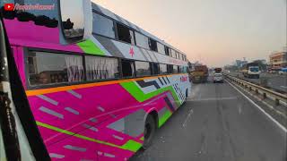 Overtaking Highway Bus Driving Cabin View  MUMBAISURAT [upl. by Burr]