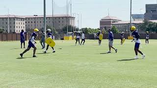 LSU DBs work with coaches Corey Raymond Jake Olsen on pursuit angles containment Aug 5 2024 [upl. by Tombaugh]