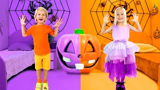 Purple vs Orange Halloween Challenge with Katya and Dima [upl. by Ennovahc]