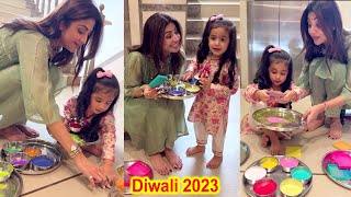 Shilpa Shetty Diwali Celebrations and Making Rangoli with Daughter Samisha [upl. by Salohcin72]