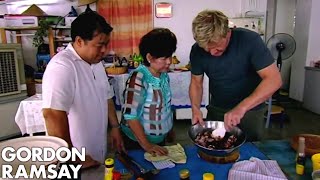 Gordon Ramsay Helps Prepare Food For A Malaysian Dinner Party  Gordons Great Escape [upl. by Arat]