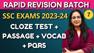 Rapid Revision Batch  7  SSC Exams  CGL ESIC  Cloze Test  Passage  Vocab  PQRS  Rani Maam [upl. by Draneb]