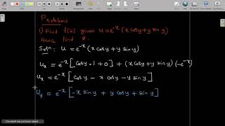 Problems  Finding the Analytic Function given u or v [upl. by Effie891]