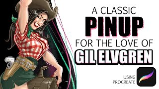 A classic pinup cowgirl for the love of Gil Elvgren  Art process time lapse tutorial in Procreate [upl. by Allenrad]