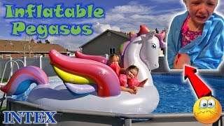 Trinity Cuts Knee Open in Pool with Intex Inflatable Mega Pegasus Toy  Bloody [upl. by Guss135]