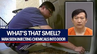 Florida man caught on camera injecting chemicals into neighbor’s door [upl. by Etnohc]