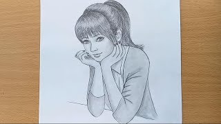 How to draw a girl step by step  Pencil Sketch drawing [upl. by Boyes338]