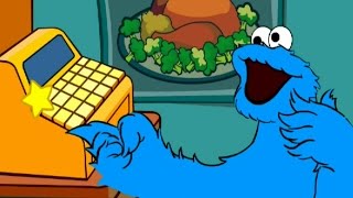 Sesame Street Checkout Cookie Monster Game Eating Groceries Game [upl. by Webber]