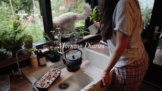 Calm Morning Diary Baking an Easy amp Healthy Breakfast Banana Cake  Peaceful Routine [upl. by Engedus]