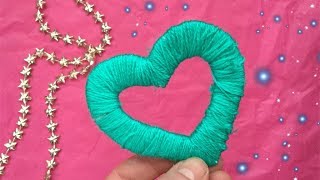 ♡ HARTJE KNUTSELEN VAN WOL amp KARTON ♡ VALENTIJNSDAG  MOEDERDAG ♡ DIY HEART CARDBOARD amp WOOL [upl. by Notgnillew]