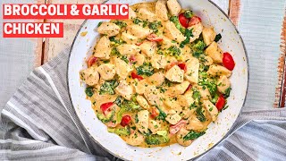 OnePan Garlic Chicken with Broccoli and Spinach 20 Minute Recipe [upl. by Ailekahs]