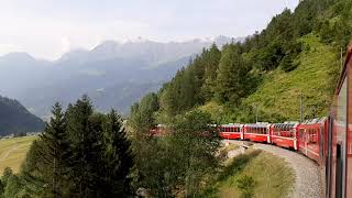 Bernina Express Climbs Up the Mountains in the Poschiavo Valley [upl. by Ellehcirt]