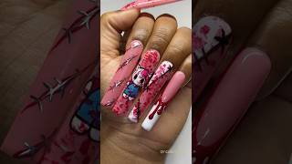 Hello Kitty Halloween Nails🩸🖤 Subscribe For More [upl. by Lakin]